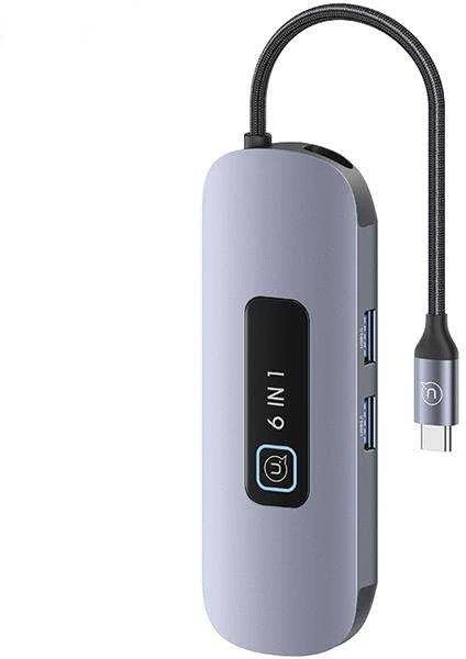USAMS šakotuvas HUB 6in1 2xUSB 3.0/TF/SD/ USB-C/HDMI PD100W pilkos spalvos SJ642HUB01 (US-SJ642)