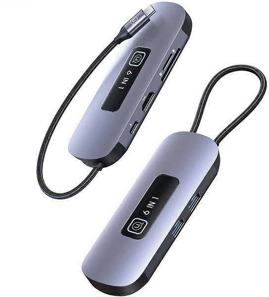 USAMS šakotuvas HUB 6in1 2xUSB 3.0/TF/SD/ USB-C/HDMI PD100W pilkos spalvos SJ642HUB01 (US-SJ642)