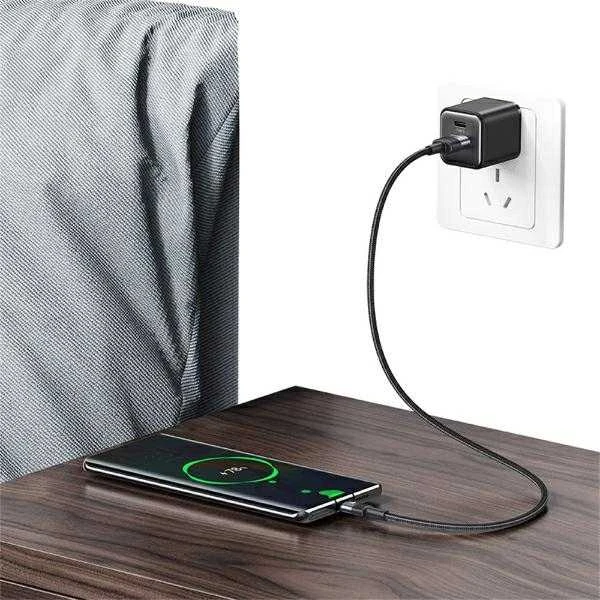 USAMS SET Kabelis USB į USB-C 3A 1.2m Greito įkrovimo plienas/tamsus 30 vnt SJ718ZJ01 (US-SJ718)