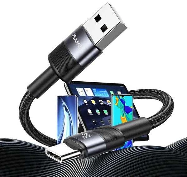 USAMS SET Kabelis USB į USB-C 3A 1.2m Greito įkrovimo plienas/tamsus 30 vnt SJ718ZJ01 (US-SJ718)