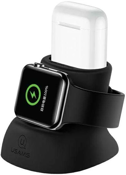 USAMS 2in1 silikoninis įkrovimo stovas Apple Watch ir AirPods ausinėms Juodas ZJ51ZJ01 (US-ZJ051)