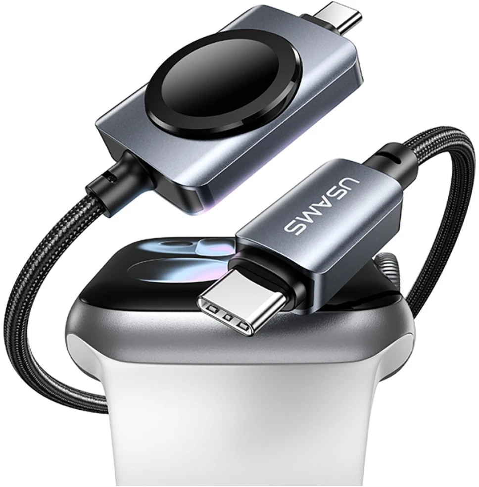 USAMS SJ821 U113 greitojo įkrovimo 100W USB-C į USB-C laidas + belaidis laikrodžio įkroviklis 1.2 m juodas