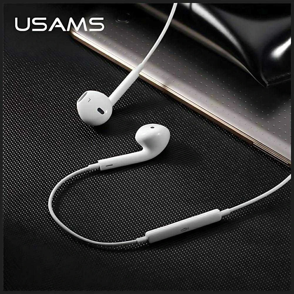 USAMS Stereo Ausinės EP-24 Lightning iPhone 7/8/X/XS/XS Max/XR baltos spalvos HSEP2401