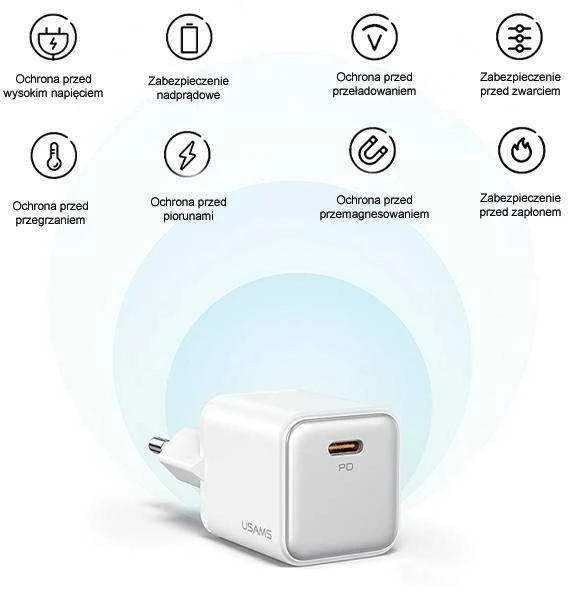 USAMS įkroviklis 1xUSB-C PD30W 3A (tik antgalis) PD3.0 greito įkrovimo baltos spalvos X-ron serijos CC186TC02