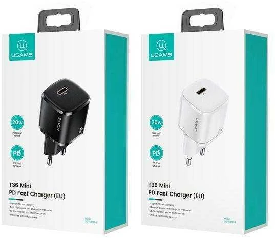 USAMS Laidinis įkroviklis 1xUSB-C T36 mini 20W (only head) PD3.0 Fast Charging baltos spalvos CC124TC02 (US-CC124)