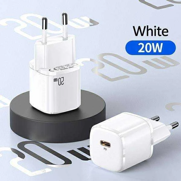 USAMS Laidinis įkroviklis 1xUSB-C T36 mini 20W + USB-C to Lightning cable baltos spalvos PD3.0 Fast Charging XFKXLOG