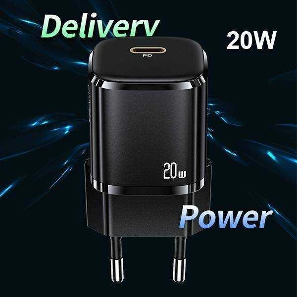 USAMS Laidinis įkroviklis 1xUSB-C T36 mini 20W + USB-C to Lightning cable juodos spalvos PD3.0 Fast Charging XFKXLO