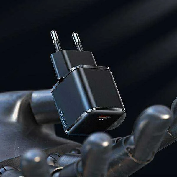USAMS Tinklo įkroviklis 1xUSB-C T45 30W PD3.0 Fast Charging +kabelis U63 USB-C/Lightning juodos spalvos UXTZH01 (USAMS-UX)