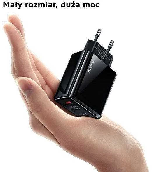 USAMS Laidinis įkroviklis 1xUSB-C + 1xUSB T40 20W LED (only head) PD3.0 + QC3.0 Fast Charging juodos spalvos CC133T