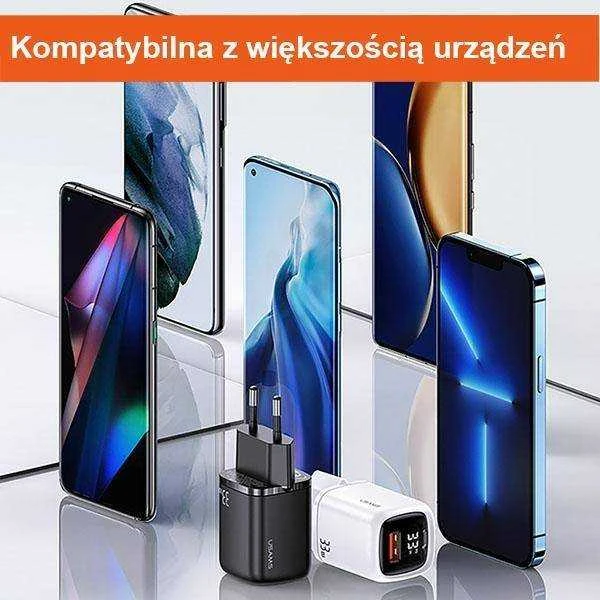 USAMS Laidinis įkroviklis 1xUSB-C + 1xUSB T46 33W (only head) PD3.0 + QC3.0 Fast Charging baltos spalvos CC152TC02