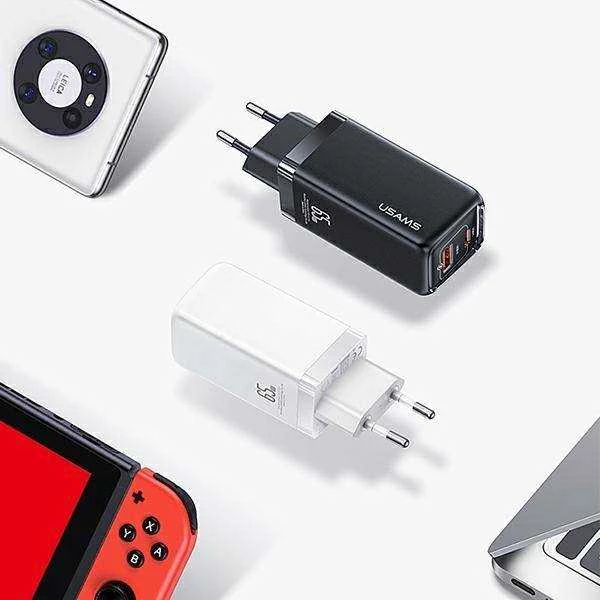 USAMS Laidinis įkroviklis 1xUSB-C+1xUSB T47 65W (only head) PD Fast Charging Super Si juodos spalvos CC153TC01(US-CC