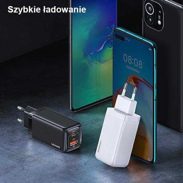 USAMS Laidinis įkroviklis 1xUSB-C+1xUSB T47 65W (only head) PD Fast Charging Super Si juodos spalvos CC153TC01(US-CC