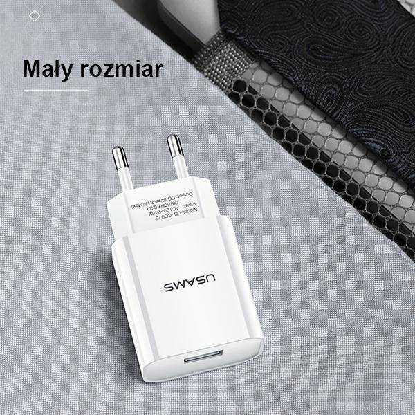 USAMS laidinis įkroviklis 1xUSB T18 2,1A(only head) balta/baltos spalvos Fast Charging CC075TC01