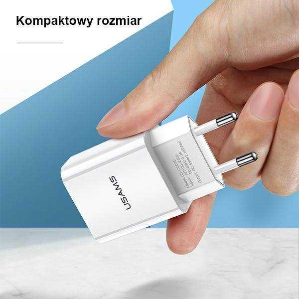 USAMS sieninis įkroviklis 1xUSB T18 2.1A (tik adapteris) baltas, greitasis įkrovimas CC075TC01