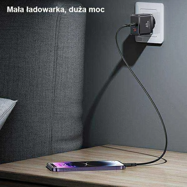 USAMS Laidinis įkroviklis 2xUSB-C T54 GaN 40W (only head) PD Fast Charging baltos spalvos CC172TC02 (US-CC172)