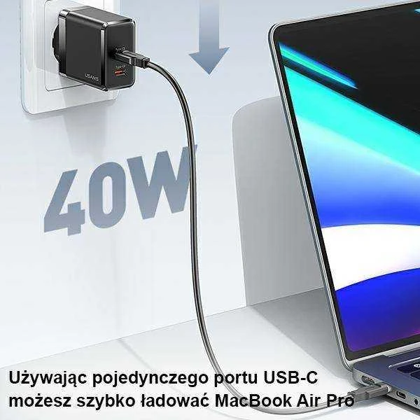USAMS Laidinis įkroviklis 2xUSB-C T54 GaN 40W (only head) PD Fast Charging baltos spalvos CC172TC02 (US-CC172)