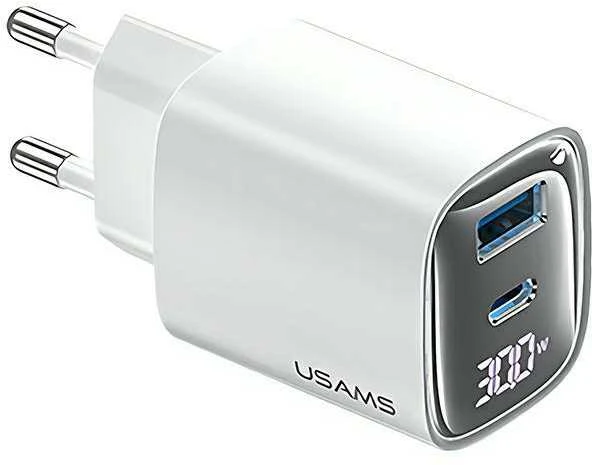 USAMS CC229 30W GaNUSB-C/USB-A greito įkrovimo XC serijos Baltas CC229TC02