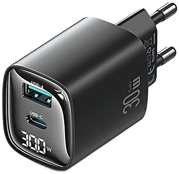 USAMS Laidinis įkroviklis CC229 30W GaNUSB-C/USB-A Fast Charging XC Series juodos spalvos CC229TC01