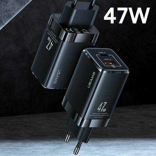 USAMS Tinklo įkroviklis T41 USB-C+USB GaN 47W PD+QC (only head) Fast Charging baltos spalvos CC137TC02 (US-CC137)