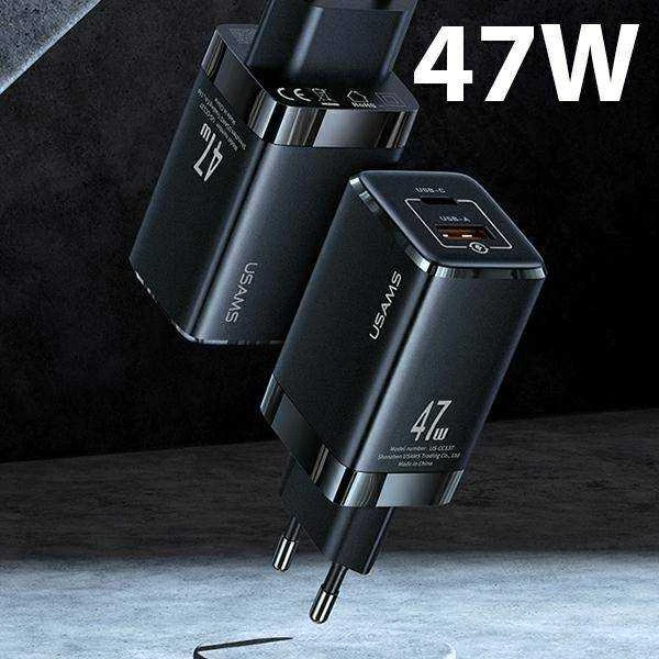 USAMS Laidinis įkroviklis T41 USB-C + USB GaN 47W PD + QC (only head) Fast Charging juodos spalvos CC137TC01 (US-CC1