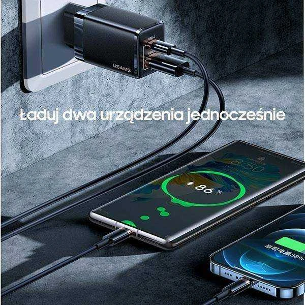 USAMS Tinklo įkroviklis T41 USB-C+USB GaN 47W PD+QC (only head) Fast Charging baltos spalvos CC137TC02 (US-CC137)