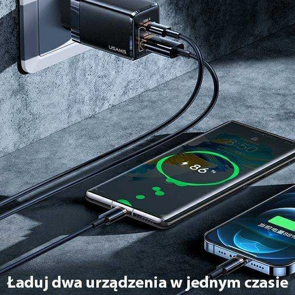 USAMS Laidinis įkroviklis T41 USB-C + USB GaN 47W PD + QC (only head) Fast Charging juodos spalvos CC137TC01 (US-CC1