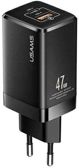 USAMS Laidinis įkroviklis T41 USB-C + USB GaN 47W PD + QC (only head) Fast Charging juodos spalvos CC137TC01 (US-CC1