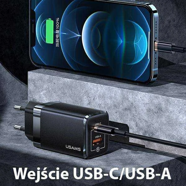 USAMS Laidinis įkroviklis T41 USB-C + USB GaN 47W PD + QC (only head) Fast Charging juodos spalvos CC137TC01 (US-CC1
