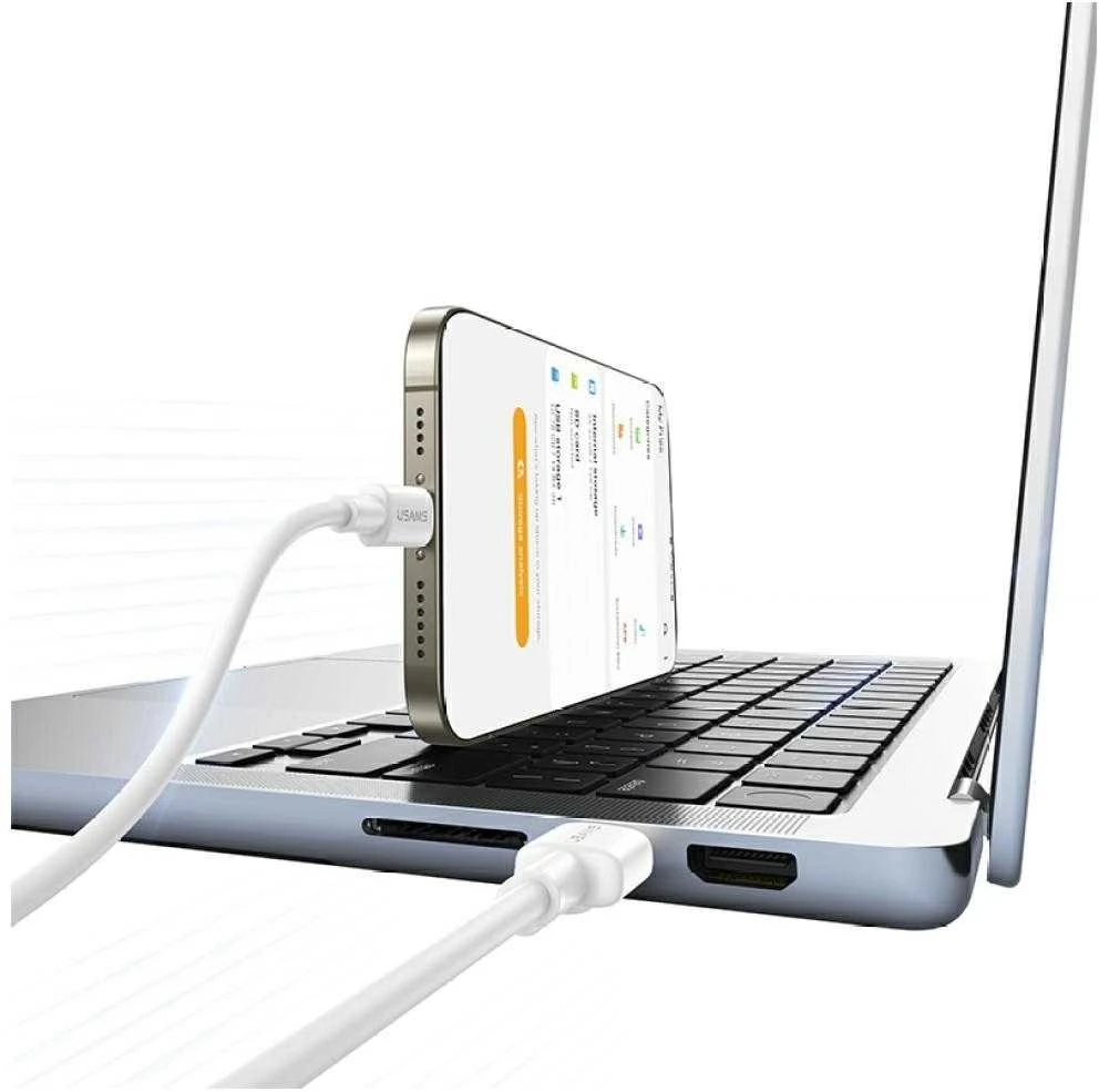 USAMS U90 kabelis 3A USB-A į USB-C baltos spalvos