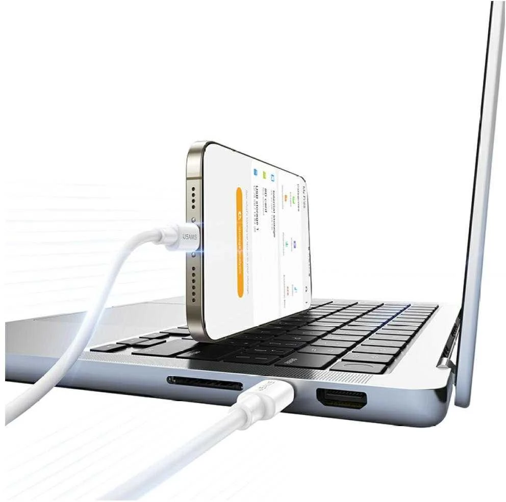 USAMS U90 kabelis 60W USB-C į USB-C baltos spalvos