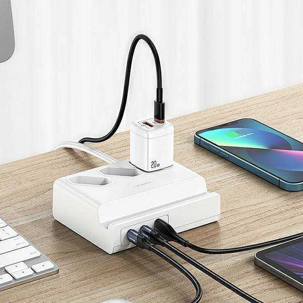 USAMS maitinimo lizdas 65W Super Si greito įkrovimo USB prailgintuvas, ES baltos spalvos CC160TC01 (US-CC160)