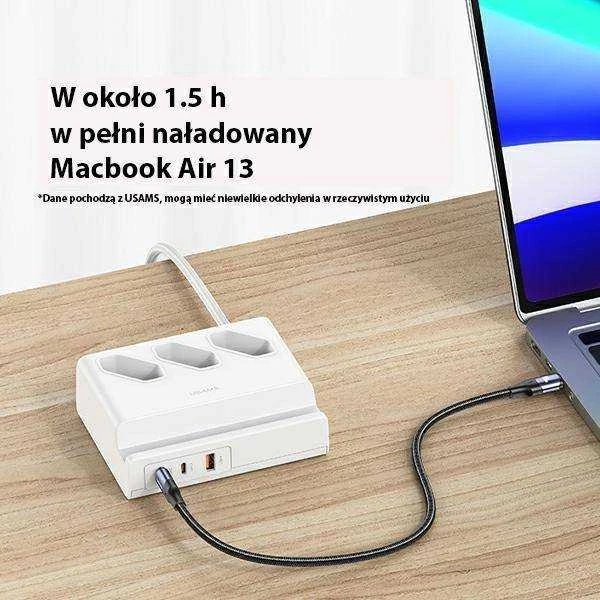 USAMS maitinimo lizdas 65W Super Si greito įkrovimo USB prailgintuvas, ES baltos spalvos CC160TC01 (US-CC160)