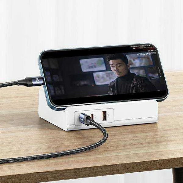 USAMS maitinimo lizdas 65W Super Si greito įkrovimo USB prailgintuvas, ES baltos spalvos CC160TC01 (US-CC160)