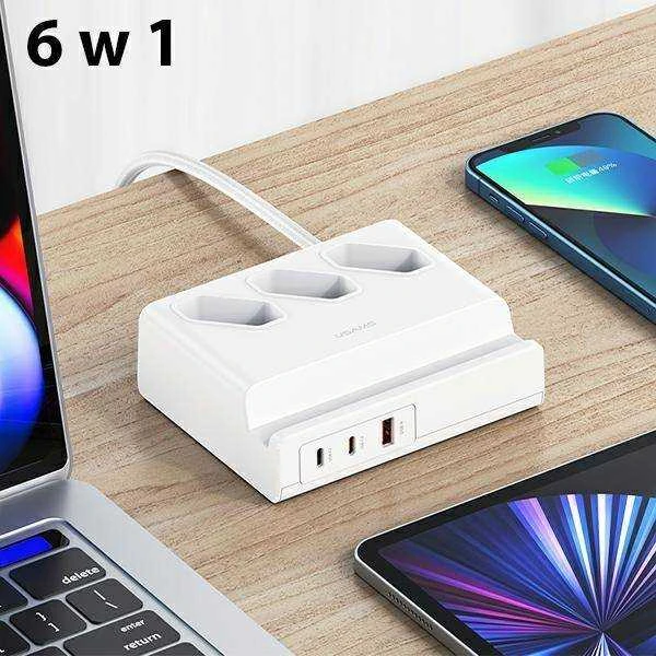 USAMS maitinimo lizdas 65W Super Si greito įkrovimo USB prailgintuvas, ES baltos spalvos CC160TC01 (US-CC160)