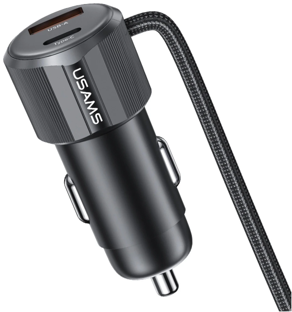 USAMS YT Series CC287 automobilinis įkroviklis 66W 1xUSB-A 1xUSB-C + 2in1 USB-C/Lightning Cable