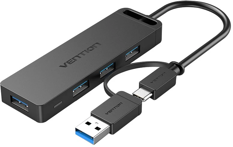 Vention USB 3.0 4 prievadų šakotuvas su USB-C ir USB 3.0 2-in-1 sąsaja ir maitinimo adapterio ventiliacija CHTBB 0.15 m