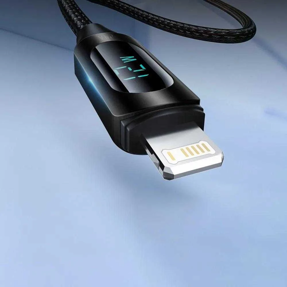 USB-A kabelis – Lightning Wozinsky WUALC1 su LED ekranu 2.4A 1m – juodos spalvos