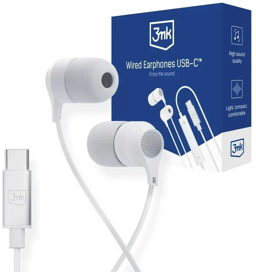Ausinės 3mk su laidu Earphones USB-C baltos