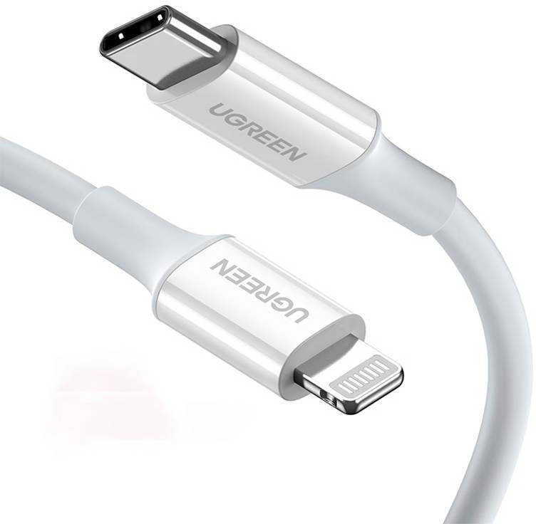 USB-C prie Lightning kabelis UGREEN US171, 3A, 0,25 m (baltas)