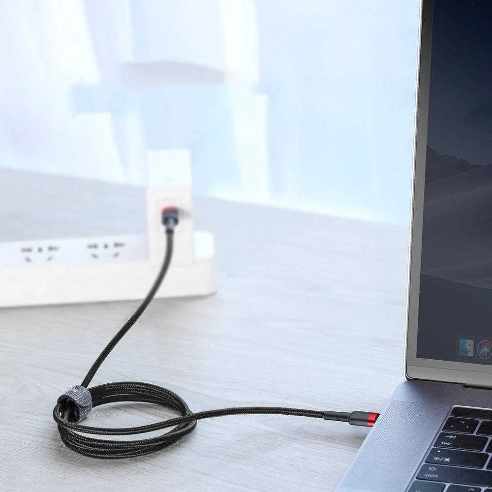 Kabelis Baseus USB2.0 C-USB C kištukas 1 m, su nailoniniu šarvu Cafule, raudonas/juodas