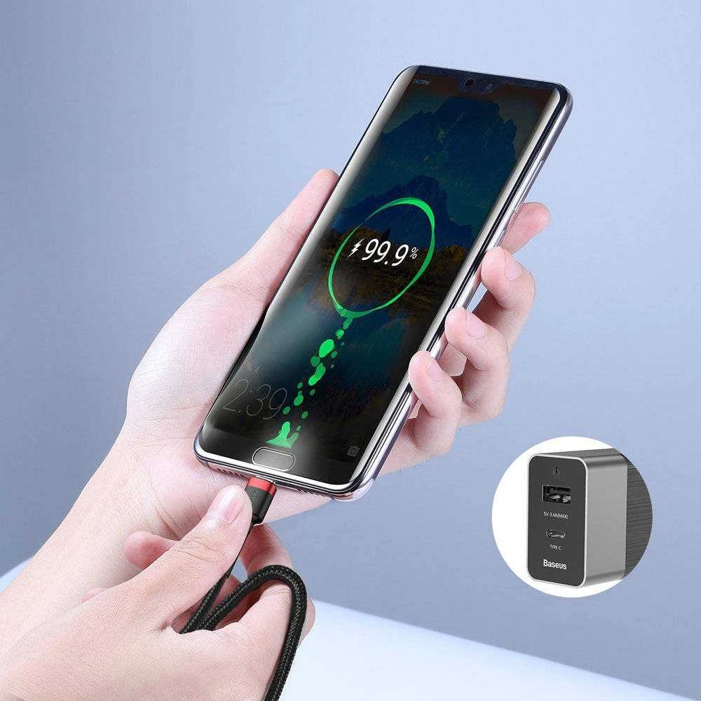 Kabelis Baseus USB2.0 C-USB C kištukas 1 m, su nailoniniu šarvu Cafule, raudonas/juodas