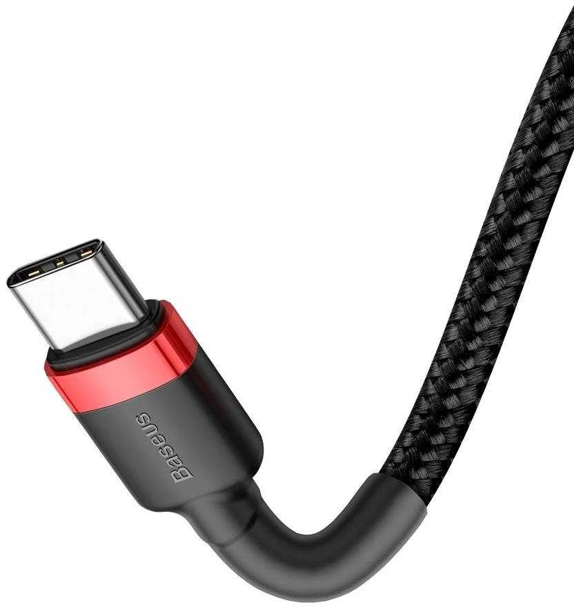 Kabelis Baseus USB2.0 C-USB C kištukas 1 m, su nailoniniu šarvu Cafule, raudonas/juodas