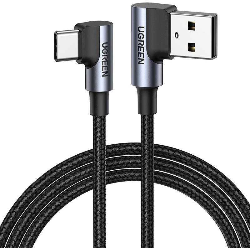USB-C į USB-A 2.0 kampinis laidas UGREEN US176, 3A, 3m - Juodas