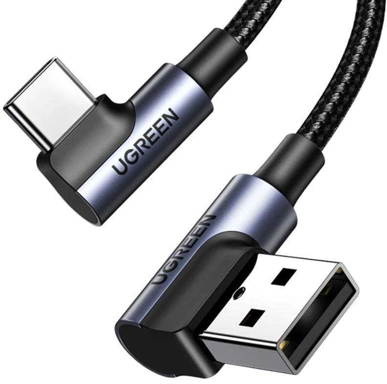 USB-C į USB-A 2.0 kampinis laidas UGREEN US176, 3A, 3m - Juodas