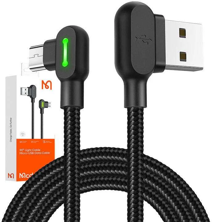 Mcdodo CA-5280 LED USB į mikro USB laidas, 1.2 m (juodas)