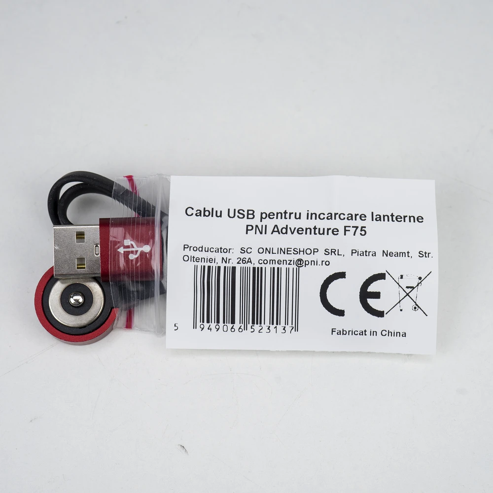 USB laidas PNI Adventure F75 žibintuvėlių įkrovimui, su magnetiniu kontaktu, ilgis 50 cm