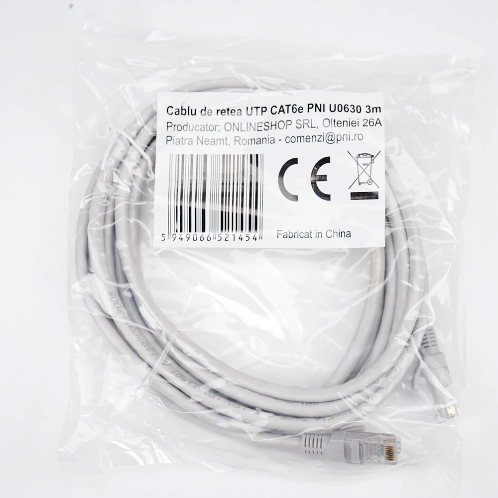 UTP CAT6e PNI U0630 tinklo kabelis, Patch, 2xRJ45 jungtis, 8 laidai x 0.4 mm, 3m