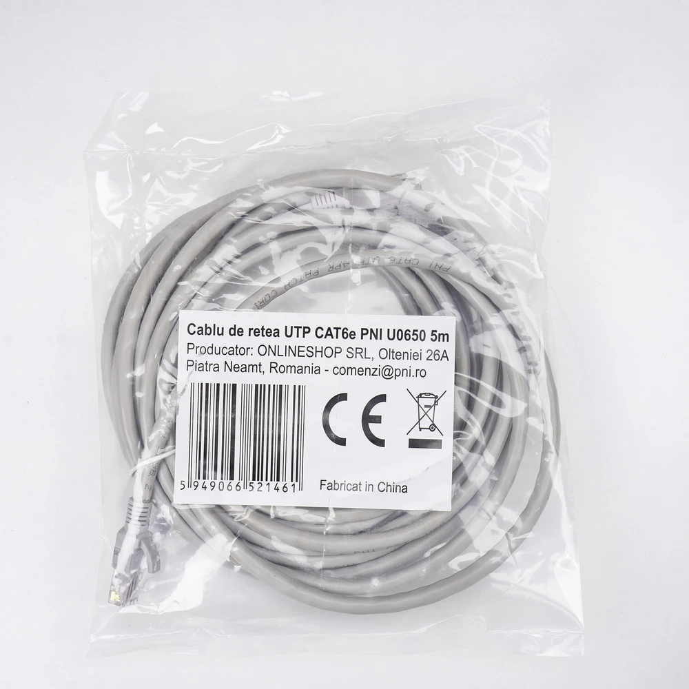 UTP CAT6e PNI U0650 tinklo kabelis, 2xRJ45 kištukas, 8 laidai x 0.4 mm, 5m