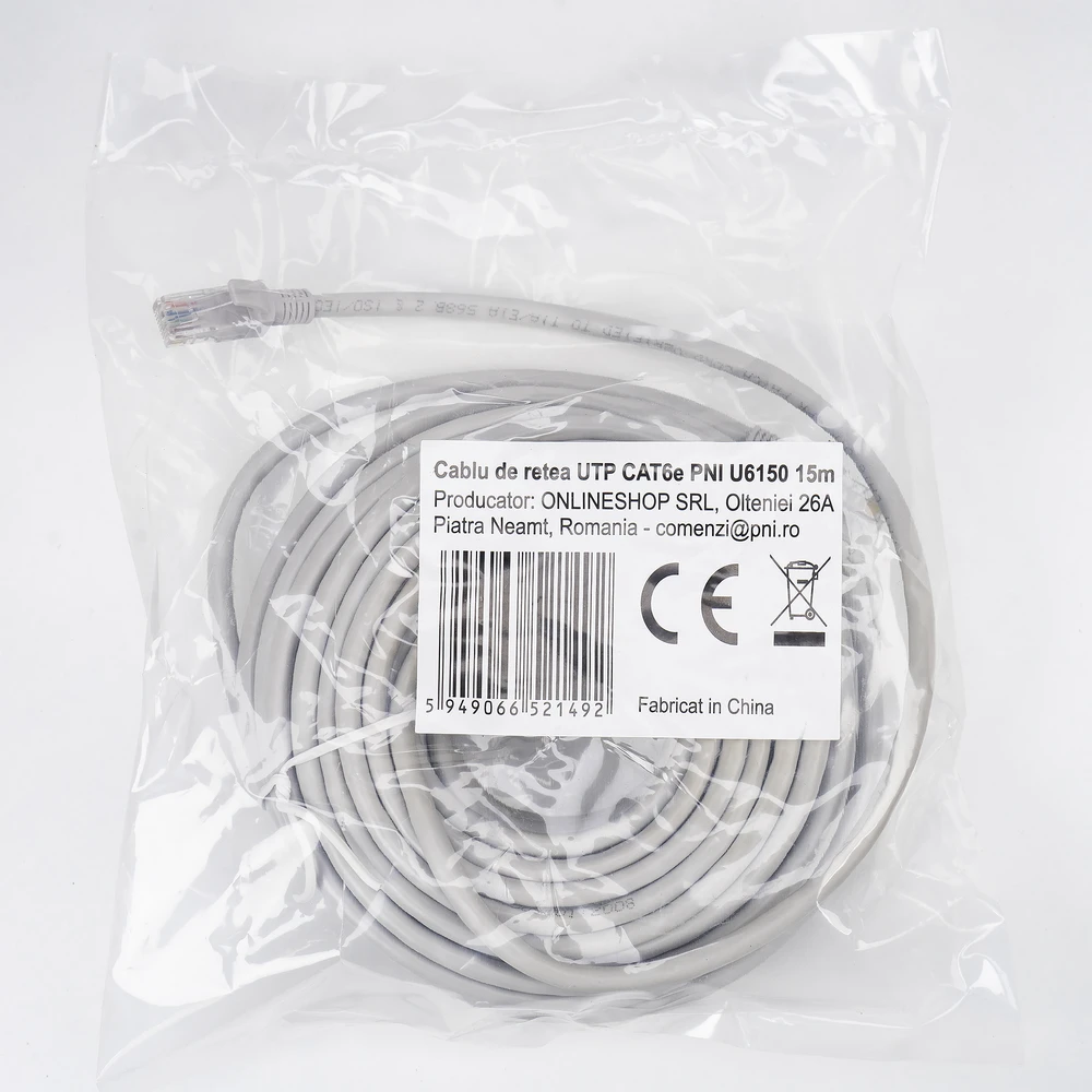 UTP CAT6e PNI U6150 tinklo kabelis, 2xRJ45 kištukas, 8 laidai x 0.4 mm, 15m