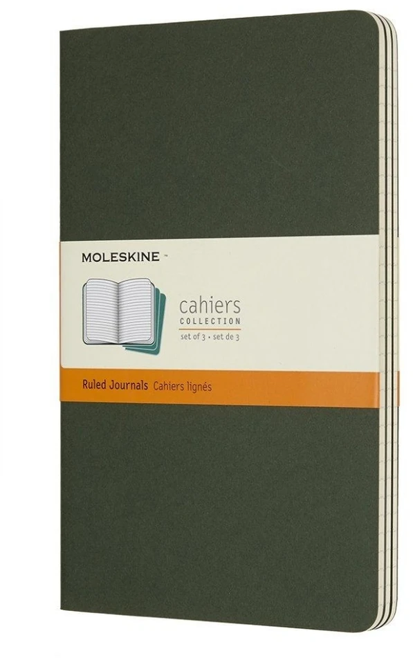 Užrašų knygutė Moleskine Cahier 13x21cm, linijomis, minkštu viršeliu, žalios spalvos